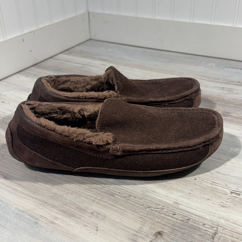 Ugg Ascot Brown Wool Shearling‎ Lined Slippers Shoes 3233 Slip On Men's Size 9